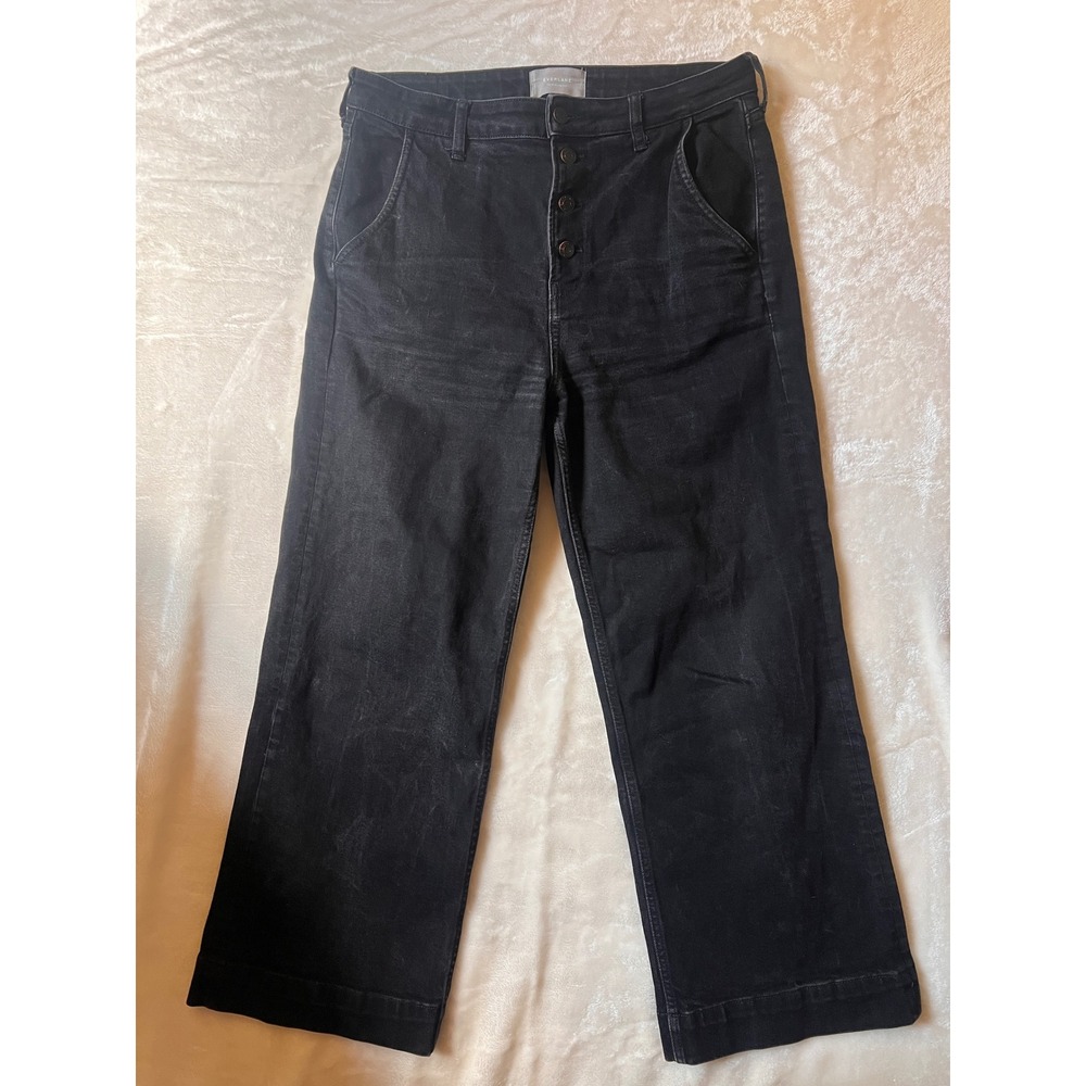 Everlane The Wide Leg Jean Black High Rise Button Fly Pants Size 32 Regular
